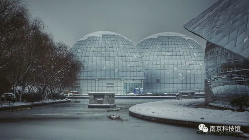 雪中的南京科技館，雪中的你們