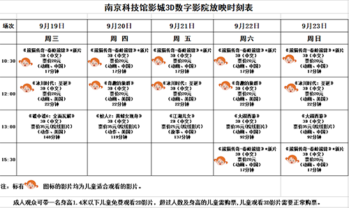 3D數(shù)字影院放映時刻表（2018.9.19—9.23）